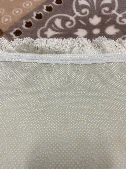 Set Covor Cu Traverse cu Insertii Moderne Tip Romburi ,Antiderapante ,Bej/Maro