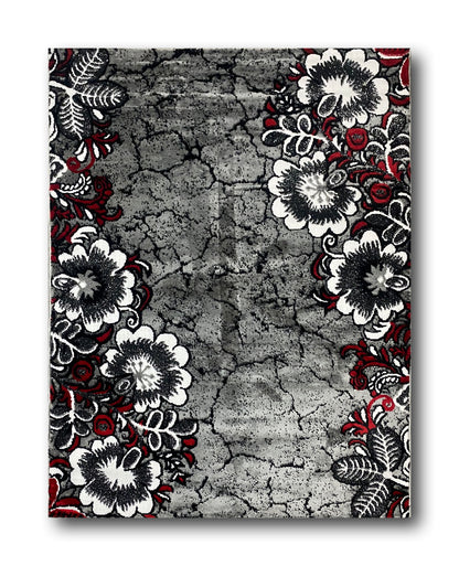 Set Covor si Traverse cu Insertii Florale Tip Margarete, Gri/Grena