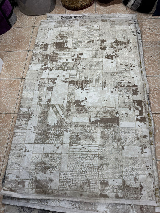 Covor Premium Modern Cu Insertii Grecesti si Franjuri,Bej/Crem