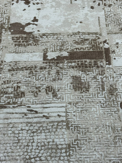 Covor Premium Modern Cu Insertii Grecesti si Franjuri,Bej/Crem