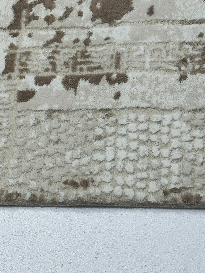 Covor Premium Modern Cu Insertii Grecesti si Franjuri,Bej/Crem