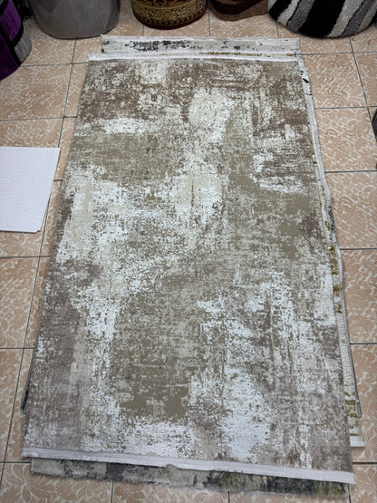 Covor Premium Modern Cu Insertii Moderne si Franjuri ,Bej/Crem