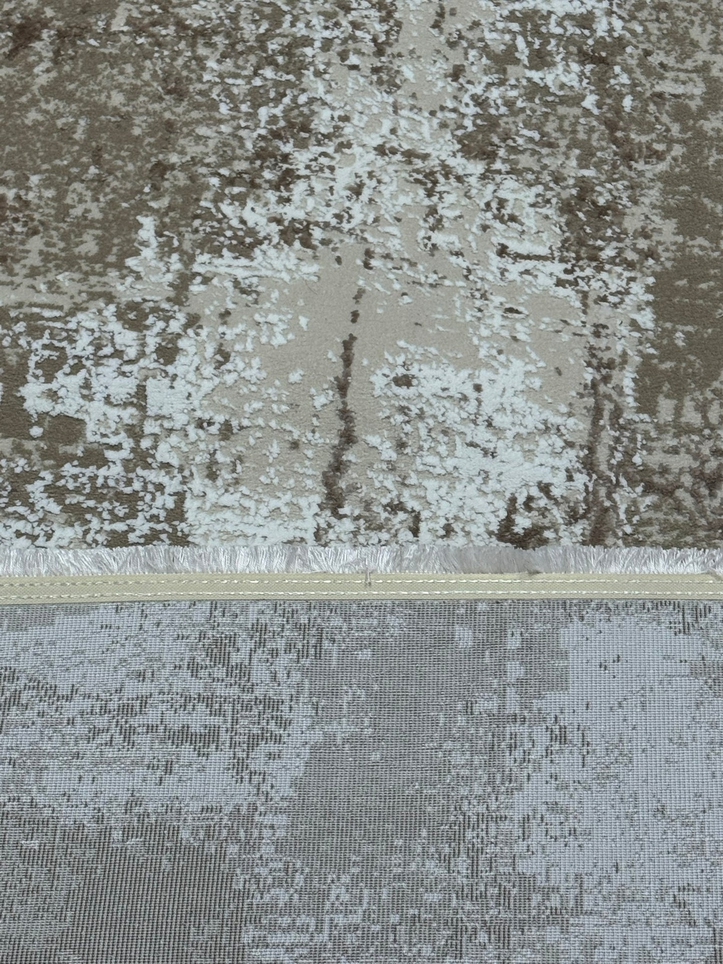 Covor Premium Modern Cu Insertii Moderne si Franjuri ,Bej/Crem