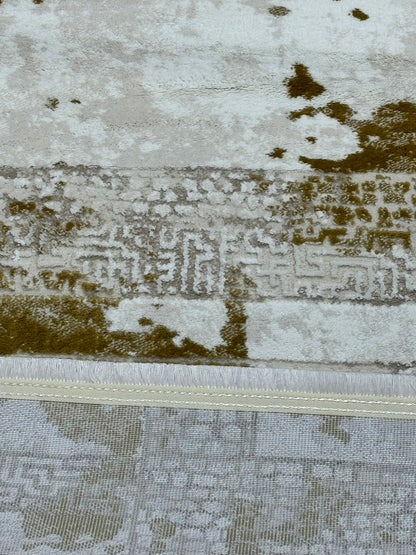Covor Premium Modern Cu Insertii Grecesti si Franjuri,Bej/Crem/Auriu