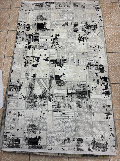 Covor Premium Modern Cu Insertii Grecesti si Franjuri,Gri/Bej/Gri Antracit