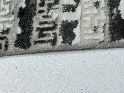 Covor Premium Modern Cu Insertii Grecesti si Franjuri,Gri/Bej/Gri Antracit