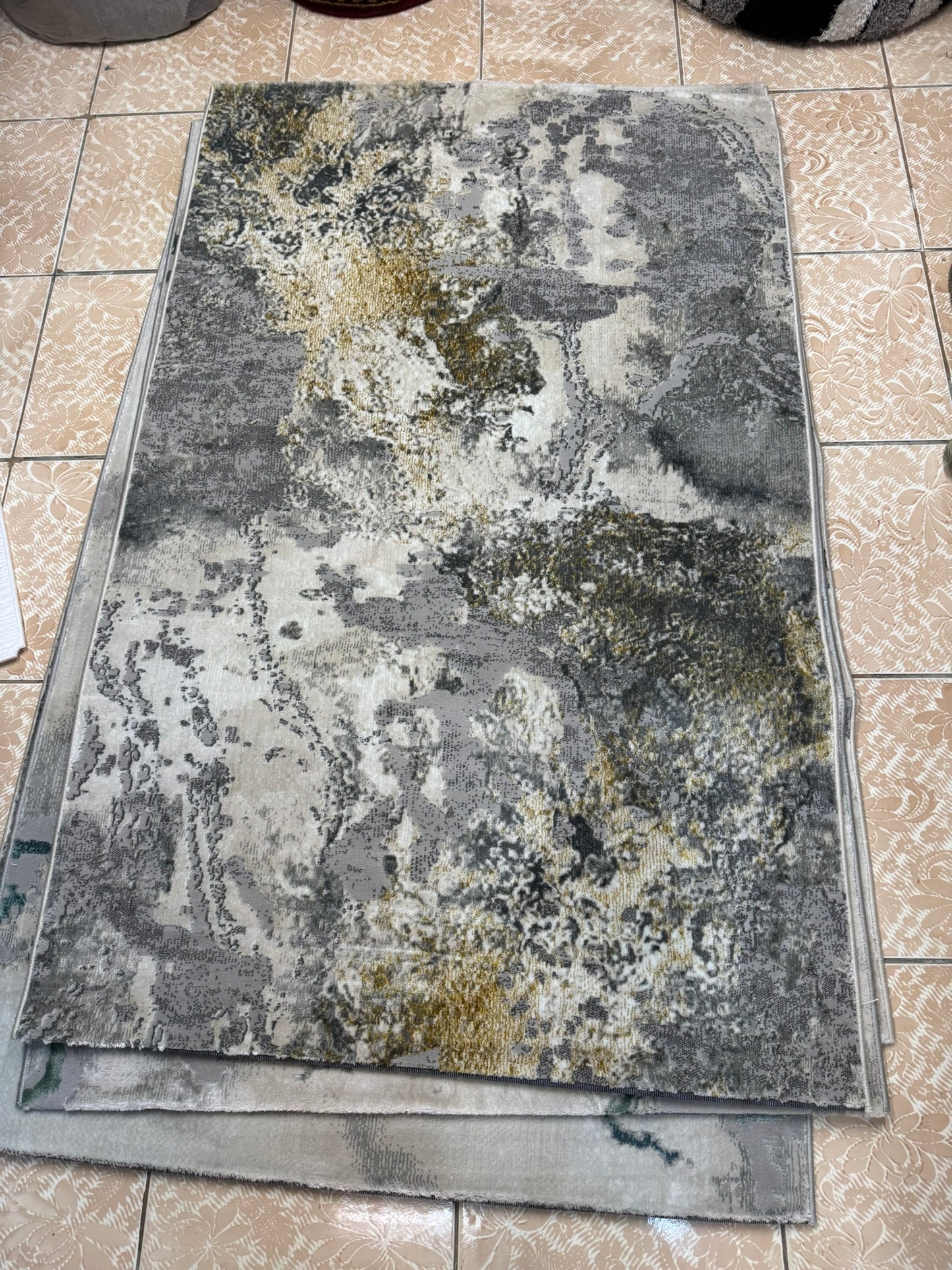 Covor Tip Pictura Moderna,Gri/Bej/Auriu