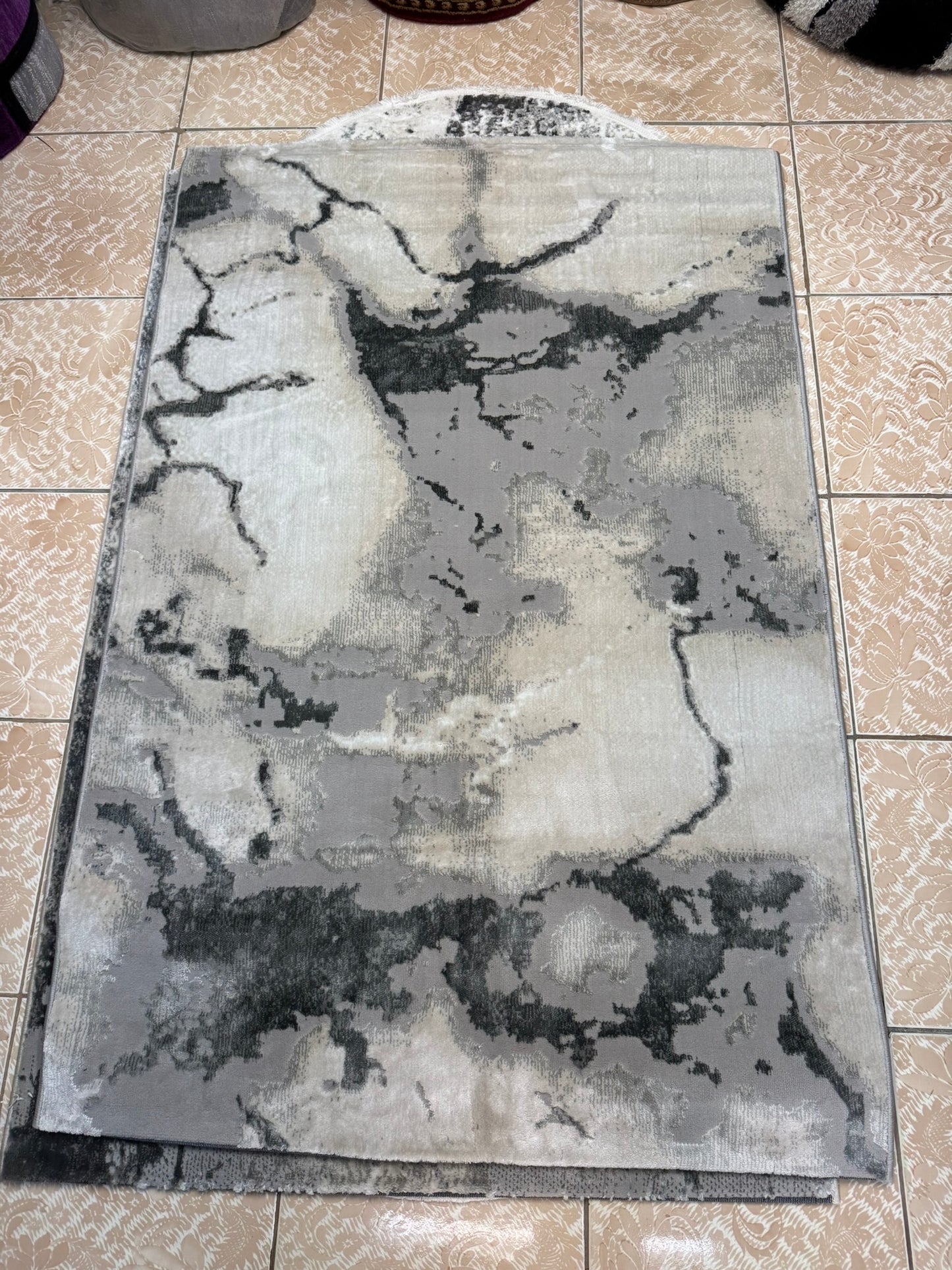 Covor Tip Pictura Moderna,Gri/Bej