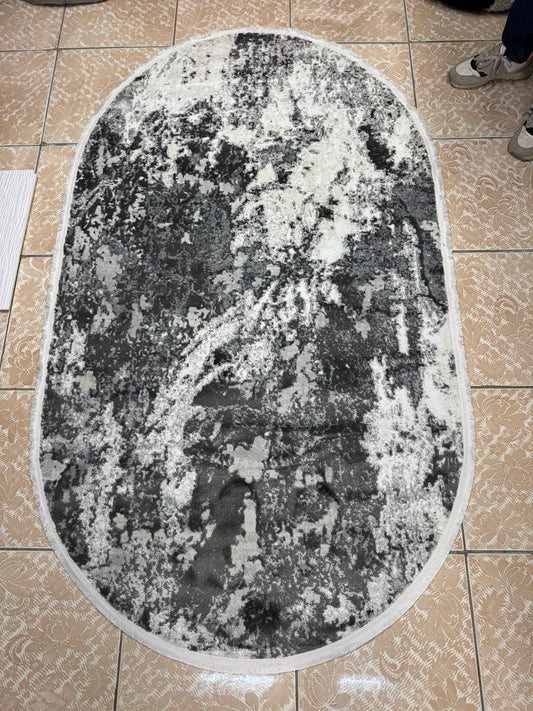 Covor Premium Modern Cu Insertii Moderne si  Franjuri,Gri/Bej/Gri Antracit