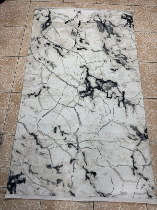 Covor Premium Modern Cu Insertii Moderne si Franjuri,Gri/Bej/Gri Antracit