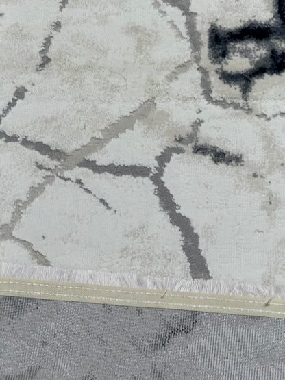 Covor Premium Modern Cu Insertii Moderne si Franjuri,Gri/Bej/Gri Antracit