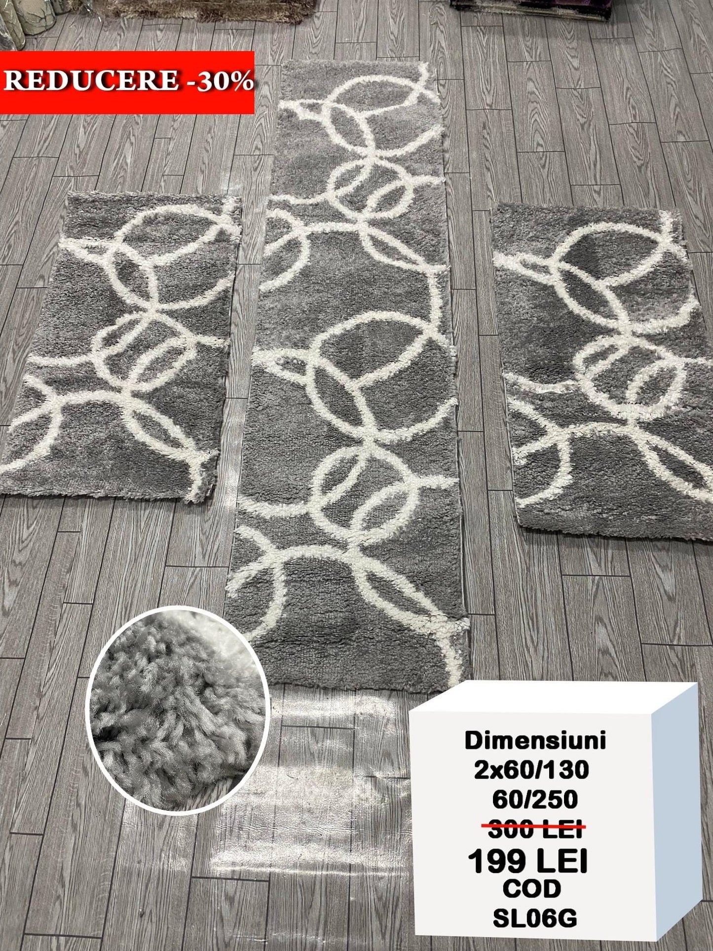 Set 3 Traverse Pufoase tip Shaggy,Gri/Alb