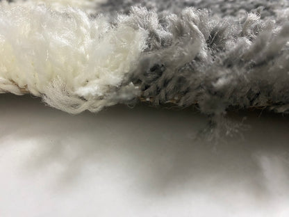 Set Covor cu Traverse Pufoase Shaggy Tip Patrate ,Gri/Negru/Alb