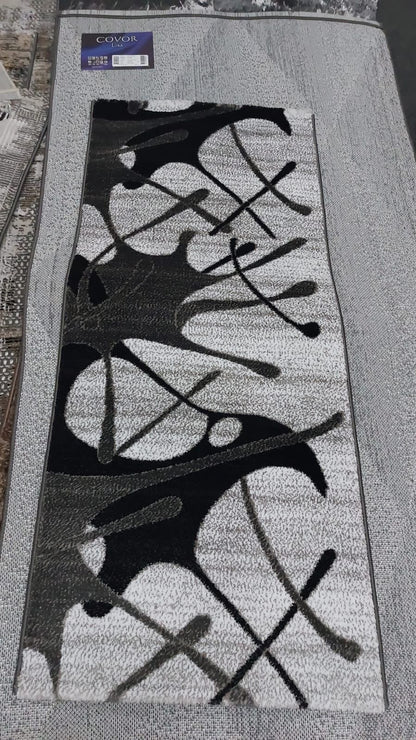 Covor cu insertii Tip Acolada,Gri/Negru