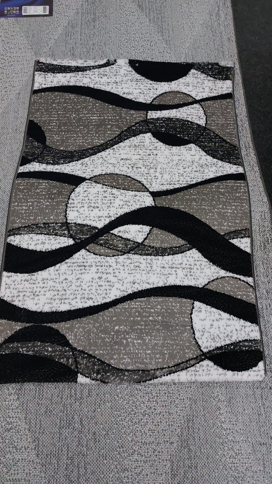 Covor cu insertii Tip Cercuri si Lini,Gri/Negru