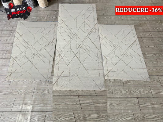 Set 3 Traverse Premium cu Insertii Geometrice,,Crem/Bej