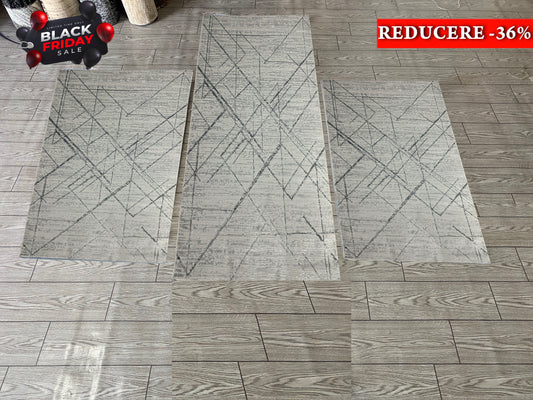 Set 3 Traverse Premium cu Insertii Geometrice,,Gri/Crem