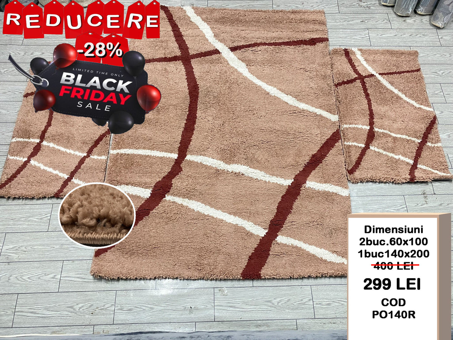 Covor cu Traverse Pufoase tip Shaggy,Roz Somon/Ivoar
