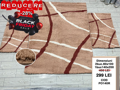 Covor cu Traverse Pufoase tip Shaggy,Roz Somon/Ivoar