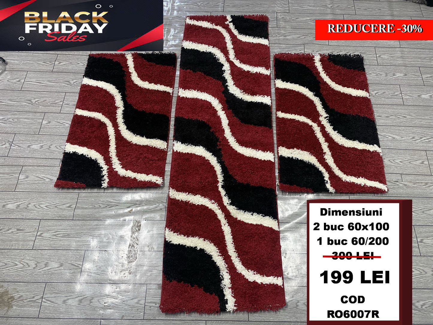 Set 3 Traverse Pufoase tip Shaggy,Rosu