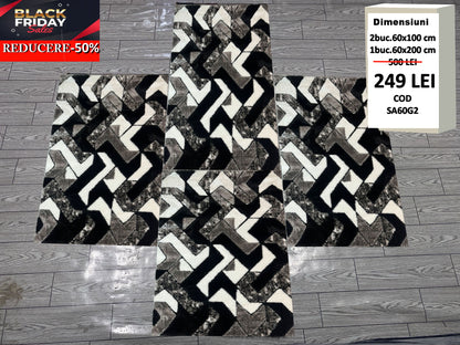 Set 3 Traverse Pufoase 3D,Gri/Alb/Negru