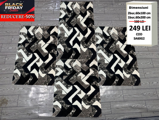 Set 3 Traverse Pufoase 3D,Gri/Alb/Negru