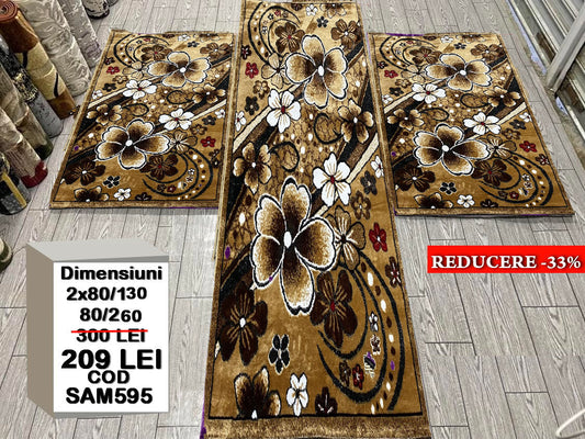 Set 3 Traverse cu Insertii Florale,Bej/Grena