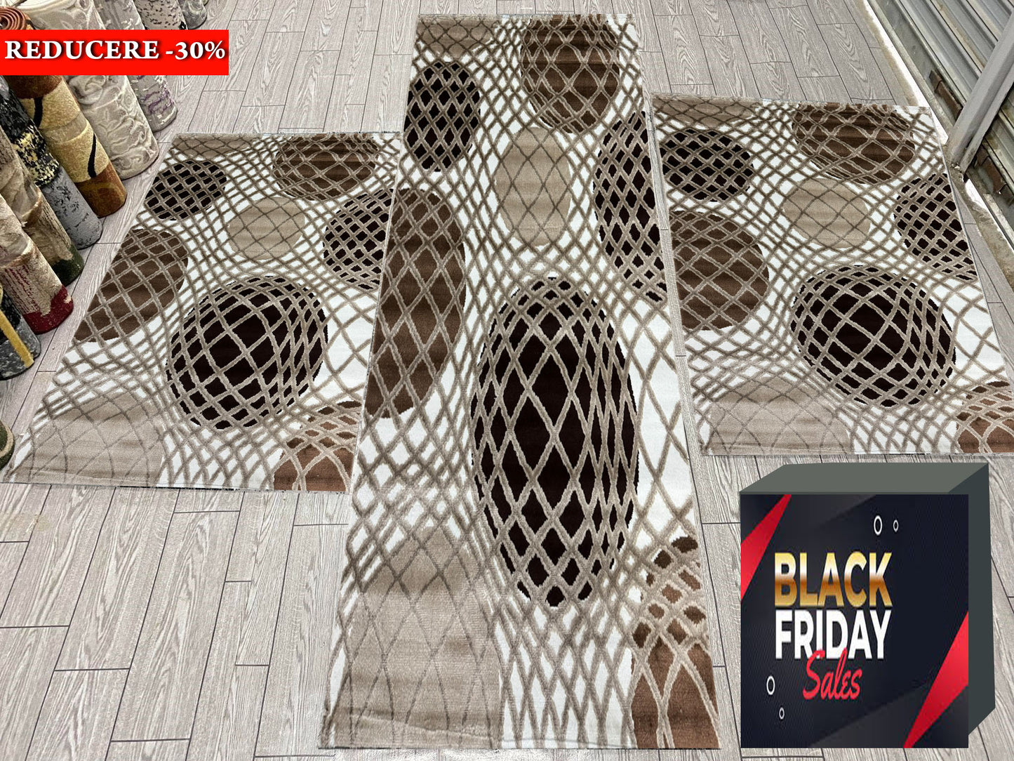 Set 3 Traverse cu Insertii Geometrice Tip Sfera 3D ,Bej/Maro