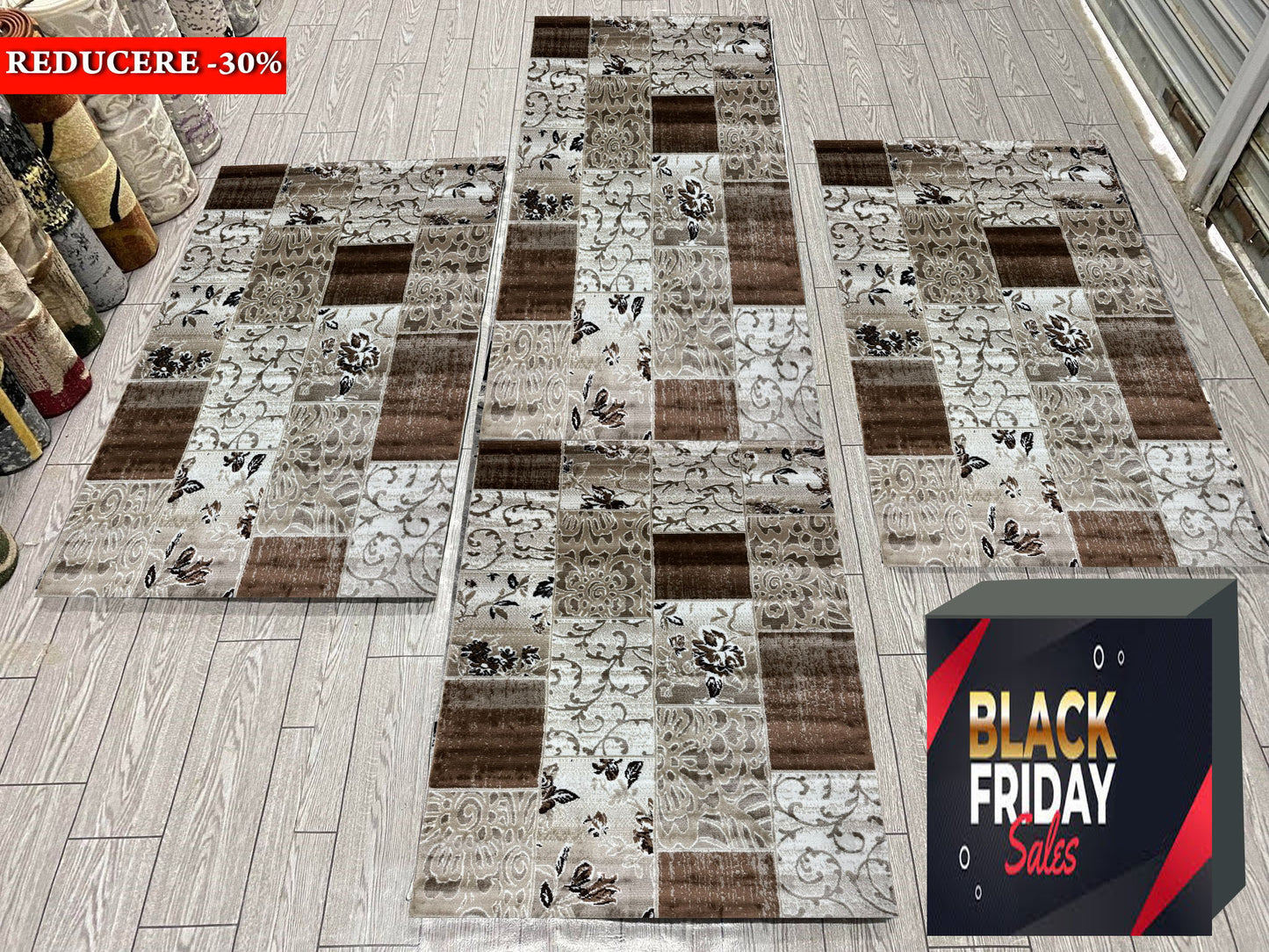 Set 3 Traverse cu Insertii Florale ,Bej/Maro