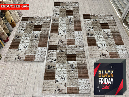 Set 3 Traverse cu Insertii Florale ,Bej/Maro