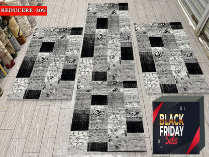 Set 3 Traverse cu Insertii Florale ,Gri/Negru/Alb