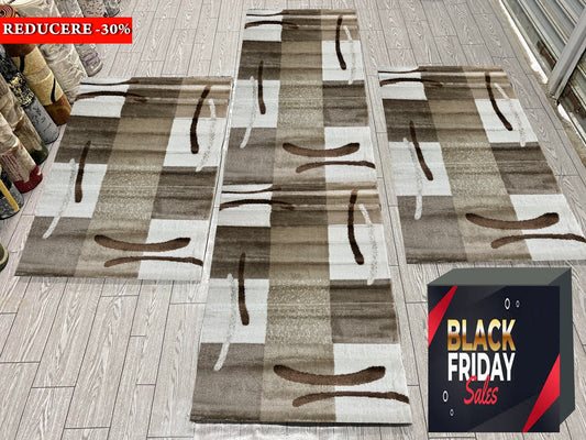 Set 3 Traverse cu Insertii Geometrice Tip Linii,Bej/Maro