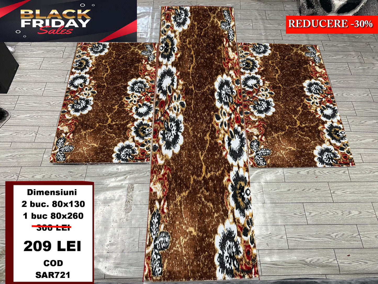 Set 3 Traverse cu Insertii Florale,Maro/Bej/Grena