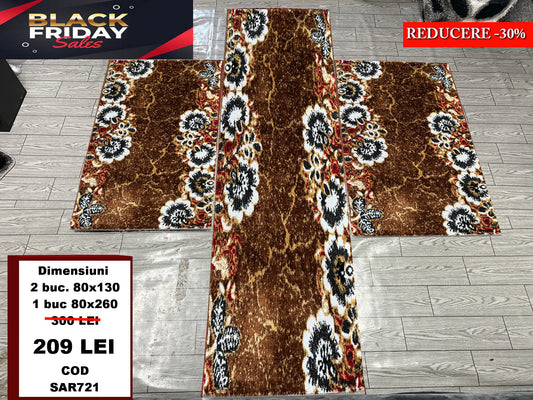 Set 3 Traverse cu Insertii Florale,Maro/Bej/Grena