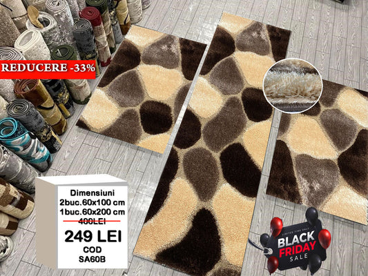 Set 3 Traverse Pufoase 3D ,Bej/Maro