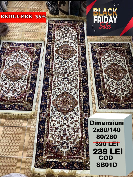 Set 3 Traverse cu Medalion si Insertii Florale,Bej