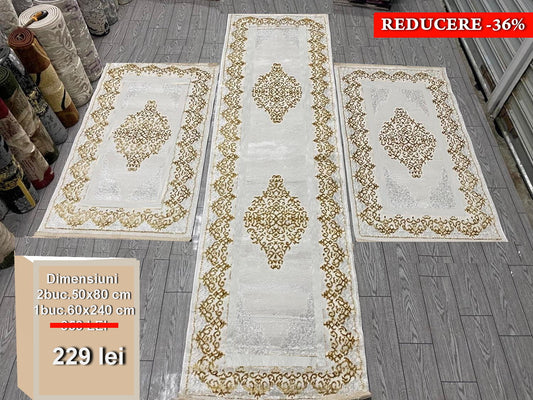 Set 3 Traverse Premium cu Insertii tip Hena,Bej/Auriu