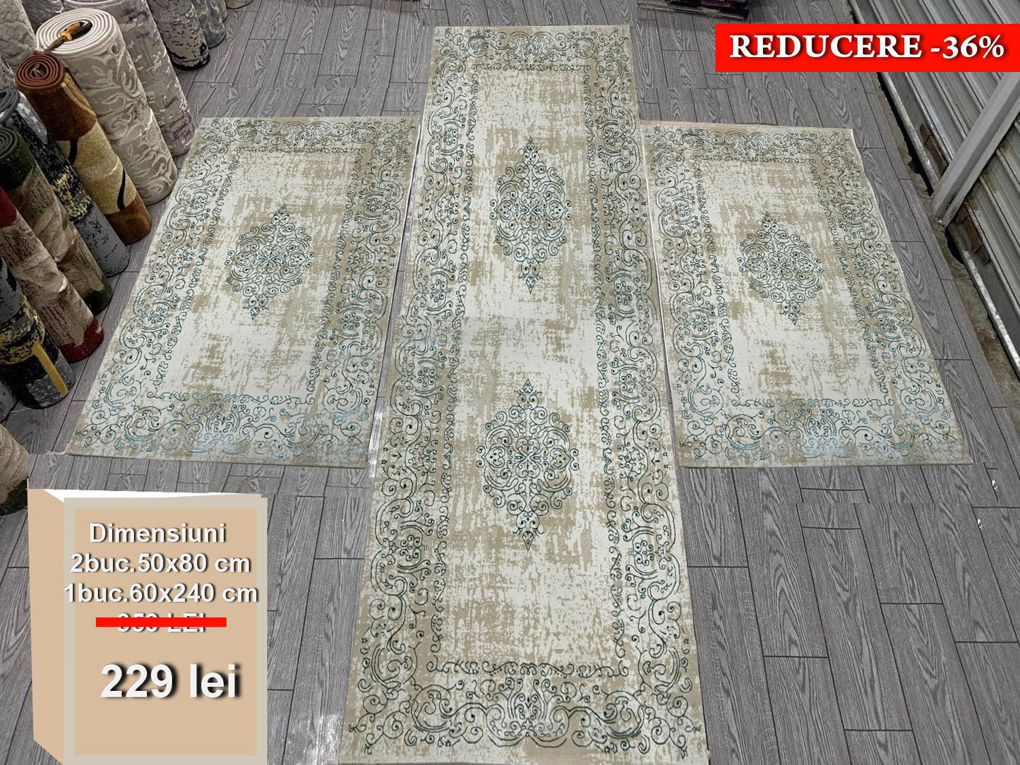 Set 3 Traverse Premium cu Insertii tip Hena,Turqouise/Bej