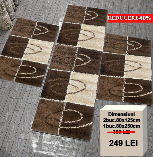 Set 3 Traverse Pufoase Shaggy,Maro/Bej