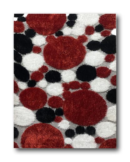 Covor Pufos cu Fir de Matase si Bumbac ,Grena/Alb/Negru/Gri