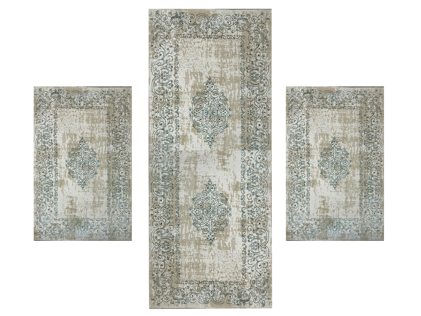 Set 3 Traverse Premium cu Insertii tip Hena,Turqouise/Bej