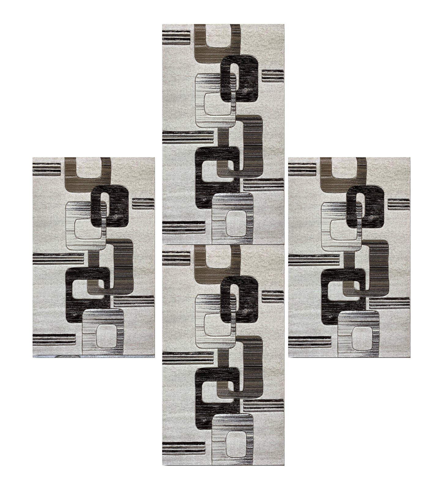 Set 3 Traverse cu Insertii Geometrice Tip Lanturi,Bej/Maro