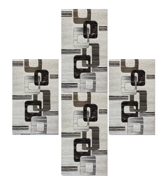 Set 3 Traverse cu Insertii Geometrice Tip Lanturi,Bej/Maro