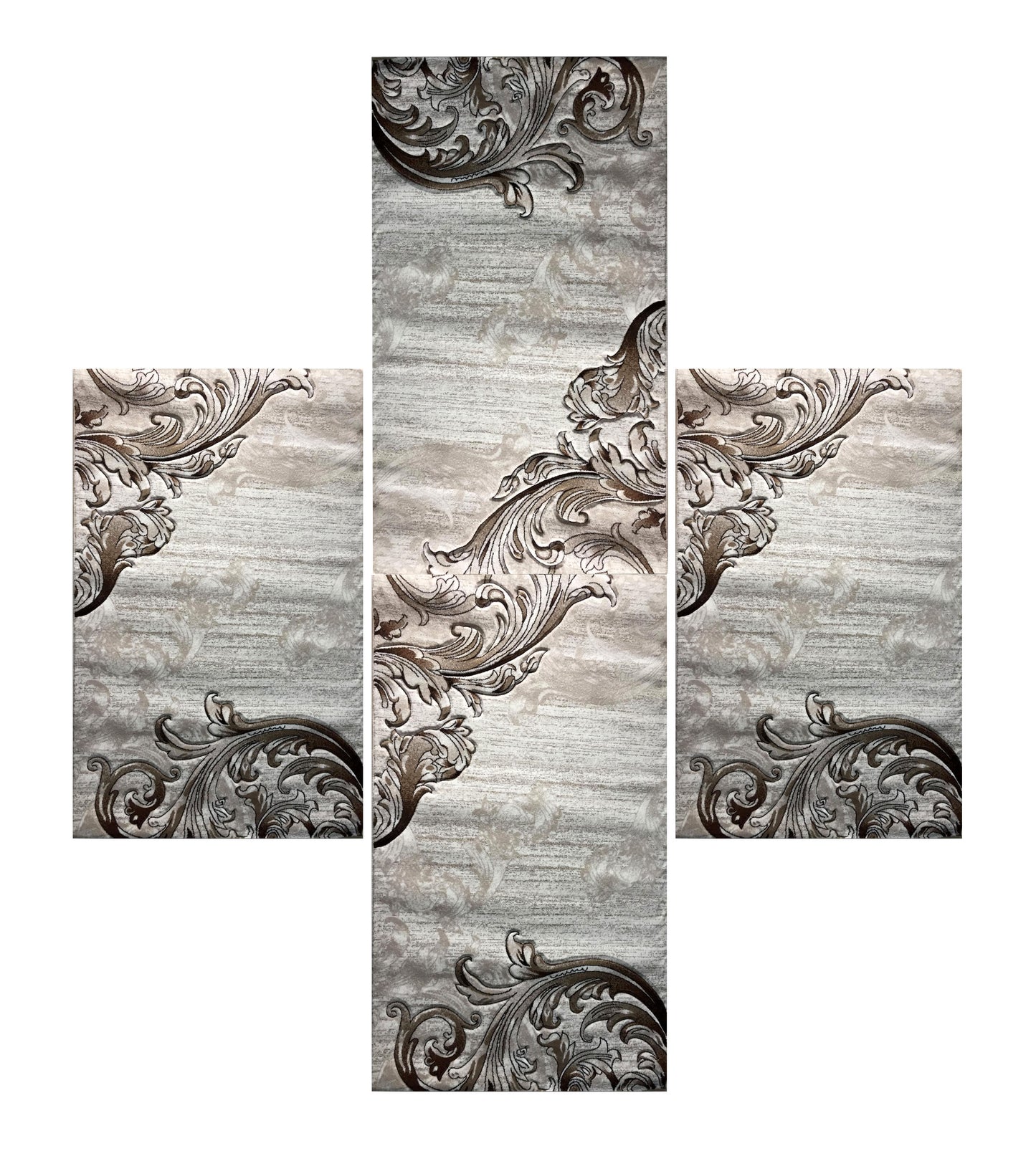 Set 3 Traverse cu Insertii Florale tip Lalea,Bej/Maro