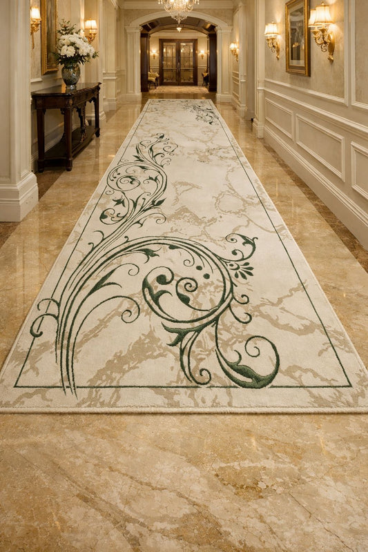 Traversa Premium cu Insertii tip Lalea,Crem/Verde