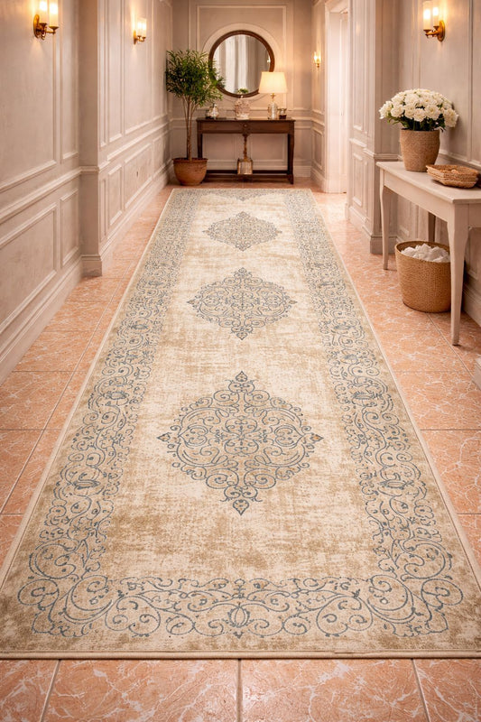 Traversa Premium cu Insertii tip Hena,Crem/Turqouise