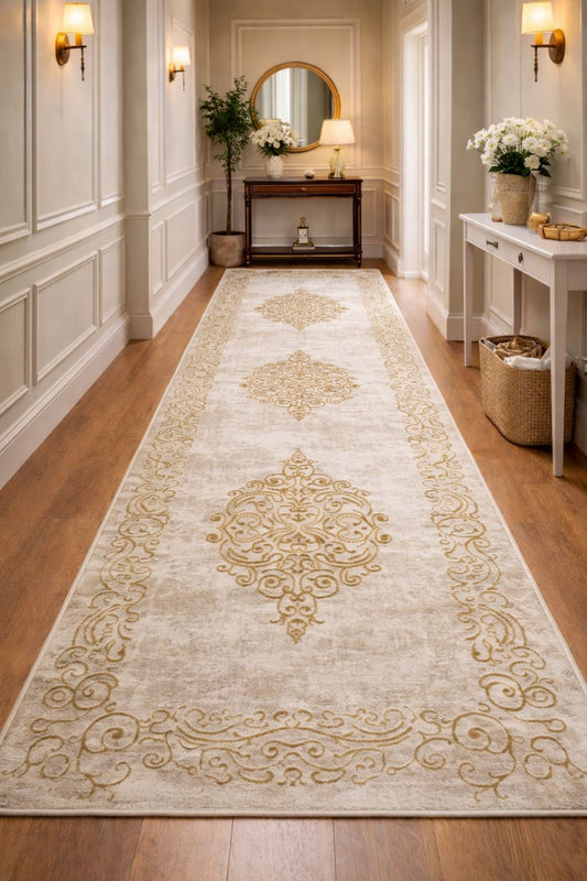 Traversa Premium cu Insertii tip Hena,Crem/Auriu