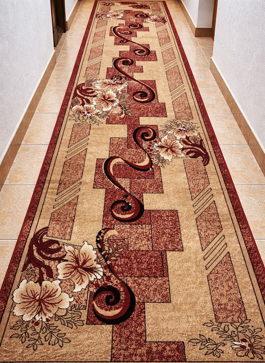 Traversa cu Insertii Florale ,Crem/Grena