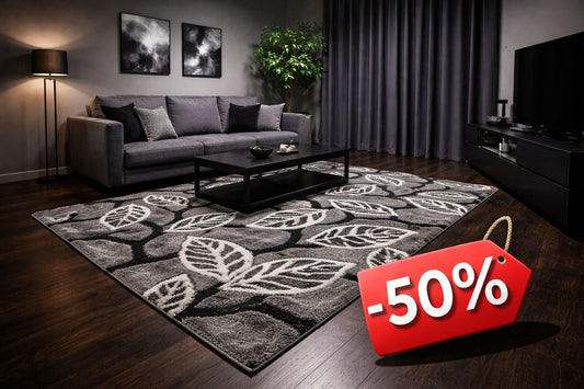 Covor Pufos cu Fir de Matase si Bumbac ,Alb/Negru/Gri