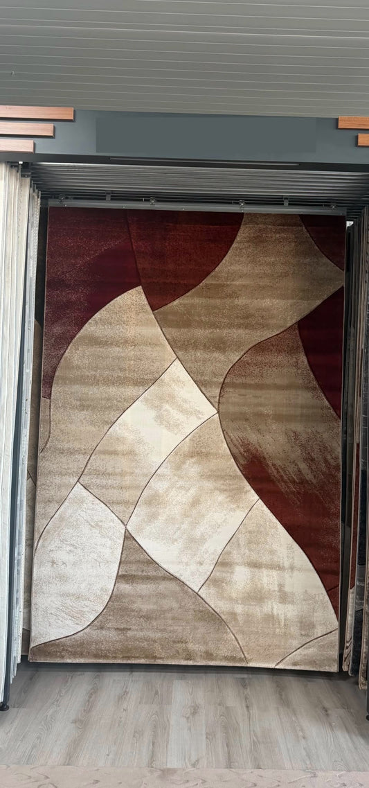 Covor Living Cu Inserții Moderne Geometrice tip  Monalisa , Bej/Capucinno/Grena